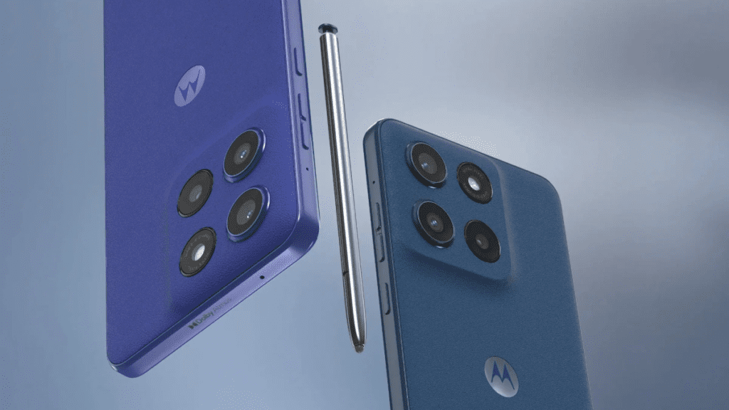 Motorola Edge 60 Stylus in Pantone Surf the Web color with built-in stylus extended
