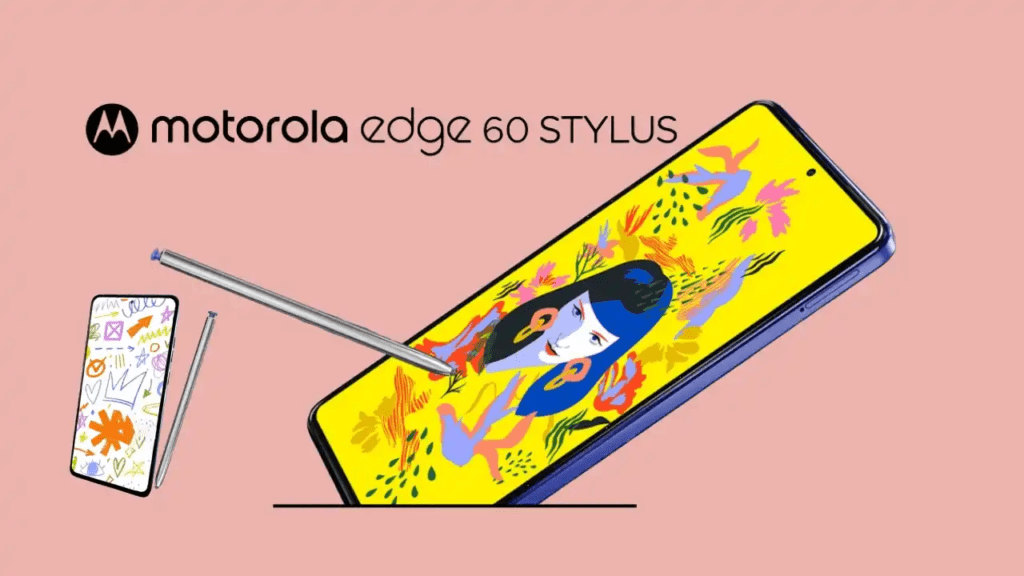 Front display of the Motorola Edge 60 Stylus featuring a 6.67-inch pOLED screen with 120Hz refresh rate.
